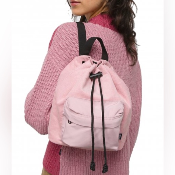 Vans Pink Corduroy Drawstring Backpack with Front Zip Pocket - Picture 2 of 8